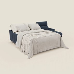 Loto Divano Letto Angolare con Penisola contenitore, Poggiatesta, Materasso Alto H18 in morbido tessuto impermeabile T14 blu