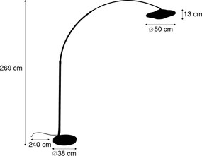 Lampada ad arco moderna bianca con paralume orientale in bambù 50 cm - XXL Rina