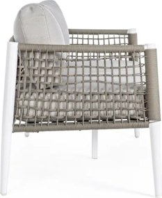 Salotto in corda da esterno tortora e bianco con tavolino e cuscini Calypso Bizzotto