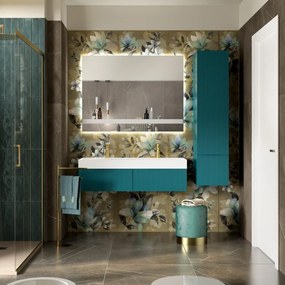 Colonna bagno Modula Baden Haus 1 cassetto 1 anta P 38 x L 35 x H 150 cm blu petrolio cannettato