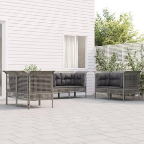 Set divani da giardino 6 pz con cuscini in polyrattan grigio