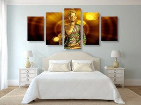 Quadri 5 pezzi – Statua di Buddha con sfondo astratto