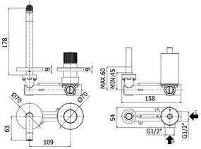 Paffoni Jo Jo104no70 Miscelatore lavabo Incasso 2 Fori 2 Piastre e Bocca Mm 123 Nero Opaco