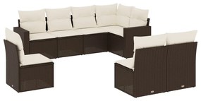 Set Divani da Giardino 8 pz con Cuscini Marrone in Polyrattan