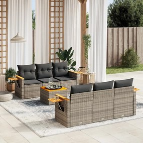 Set divani da giardino 7 pz con cuscini grigio in polyrattan