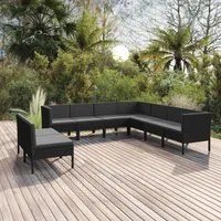 Set Divani da Giardino 9 pz con Cuscini in Polyrattan Nero cod mxl 38414