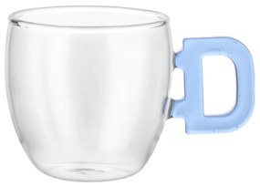 Tazzina caffè lettera D azzurra in vetro borosilicato, 150 ml