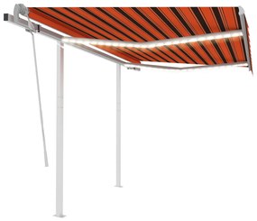 Tenda Da Sole Retrattile Manuale Led 3x2,5cm Arancio Marrone /