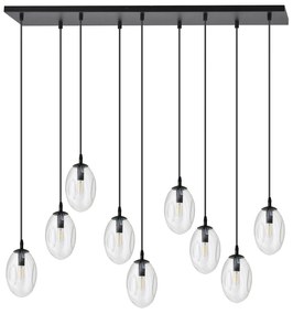 Sospensione Minimal 9 Luci Atalanta Acciaio Nero E Vetro Trasparente