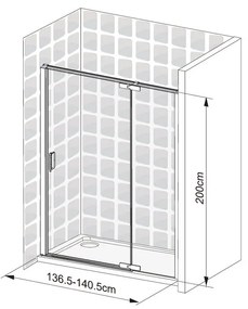 Porta doccia girevole Neo L 140 x H 200cm, Sp. 5 mm in vetro profilo cromo