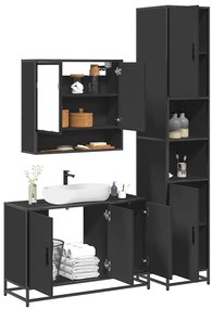 Set Mobili Da Bagno 3 Pz Nero İn Legno Multistrato /