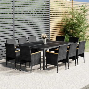 Set da pranzo per giardino 11 pz in polyrattan grigio