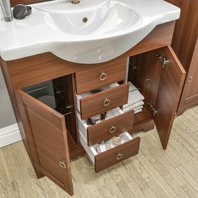 Mobile bagno a terra 105 cm noce con specchio lampada e pensile Romantica
