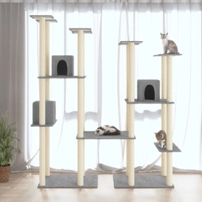 Albero Per Gatti Con Tiragraffi İn Sisal Grigio Chiaro 174 Cm /