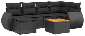 Set Divani da Giardino con Cuscini 7pz Nero Polyrattan