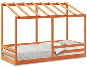 Letto bambini con tetto marrone cera 90x190 cm massello pino