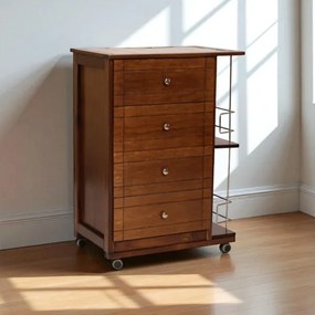 Carrello da cucina GIADA con 4 cassetti e portabottiglie Noce