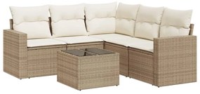 Set divano da giardino 6 pz con cuscini beige in polyrattan