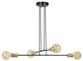 Lampadario Industrial 4 Luci Benzaiten A Bracci In Acciaio Nero E Oro