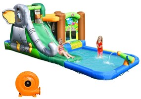 Costway Casa gonfiabile con pistola ad acqua e piscina, Scivolo d’acqua gonfiabile con compressore e borsa di trasporto