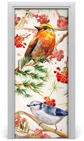 Poster adesivo per porta Uccelli e fiori 75x205 cm