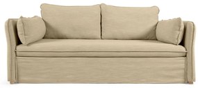 Kave Home - Divano letto Tanit beige con piedi in legno massello di faggio finitura naturale 210 cm