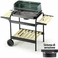 Barbecue Carbonella Portatile Carrello Ruote Ripiani Legno Carbone Ompagrill