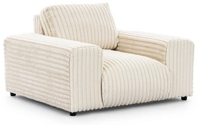 Poltrona color crema con rivestimento in velluto a coste Justin – Ropez