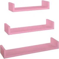 Set 3 Mensole da Parete 60-50-40x15,5x8 cm in Fibra di Legno Calamita Rosa Blush