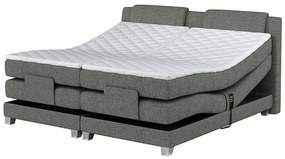 Set letto boxspring testata + reti relax elettriche + materasso + topper CASTEL di PALACIO - 2 x 90 x 200 cm - Tessuto grigio chiaro