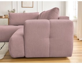 Divano angolare rosa allungabile e con contenitore (penisola a sinistra/a L) con rivestimento in ciniglia Fuji – Bobochic Paris