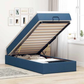 Struttura Letto Pouf Con Materasso Blu 90x190 Cm İn Tessuto /