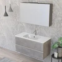 Composizione bagno sospesa Nexu 2 cassetti con lavabo specchiera con lampada LED 100x50 cm grigio