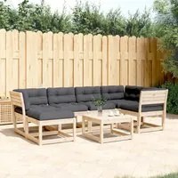 Set Divani Giardino 6 pz con Cuscini in Legno Massello di Pino 3217040