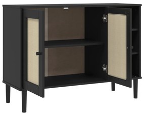 Credenza SENJA Aspetto Rattan Nero 112x40x80 cm Massello Pino