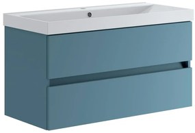 Mobile sottolavabo e lavabo Kora per vasca centrale laccato opaco blu pacifico L 99.5 x H 50 x P 45.5 cm 2 cassetti