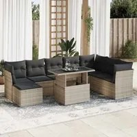 Set Divano da Giardino 9pz con Cuscini Grigio Chiaro Polyrattan 3326213