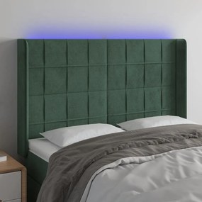 Testiera A Led Verde Scuro 147x16x118/128 Cm İn Velluto /