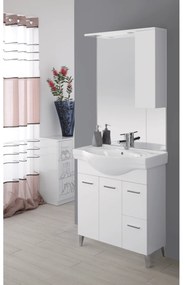 Mobile Bagno a Terra 85 Cm Due Ante Due Cassetti Specchio Con Pensile e Fari Led 76x106 Cm Feridras "Stella" Bianco Lucido