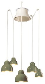 Lampadario Vintage Decò Berimbau Ceramica Verde Salvia 3 Luci E27