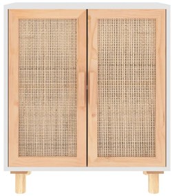 Credenza bianca 60x30x70 cm legno massello pino rattan naturale