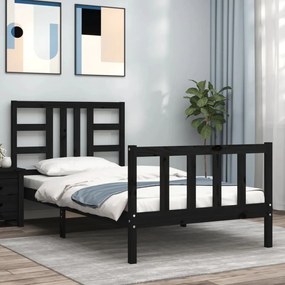 Giroletto Con Testiera Nero 90x190 Cm İn Legno Massello /