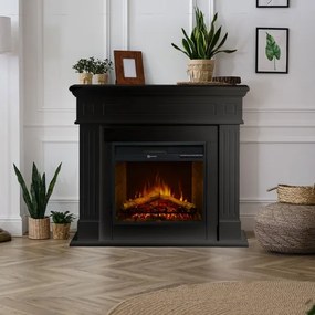 Camino elettrico da terra in legno Nero CAMBRIDGE 110x36x100h