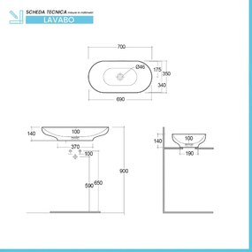 Lavabo d'appoggio 70cm ovale in ceramica bianca Rak Des