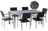 Set da giardino con 6 posti in acciaio inox con tavolo piano con effetto granito e sedie in rattan nero set esterno moderno