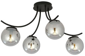 Plafoniera Moderna 4 Luci Coeo In Acciaio Nero E Diffusori In Vetro Fumè
