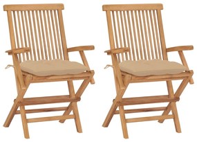 Sedie da giardino 2 pz con cuscini beige legno massello di teak