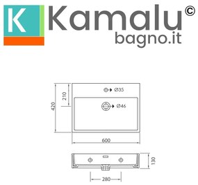 Kamalu - lavabo sospeso 60 cm squadrato in ceramica bianca | litos-