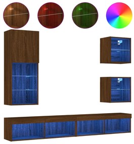 Mobili TV a Muro con LED 5pz Rovere Marrone Legno Multistrato