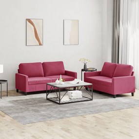 Set Di Divani 2 Pz Con Cuscini Rosso Vino İn Velluto /